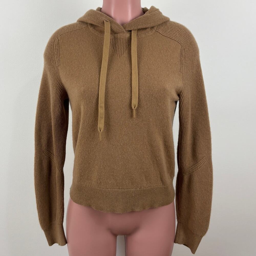 Rag & Bone Logan Cashmere Mixed-Knit Hoodie Caramel Camel Brown